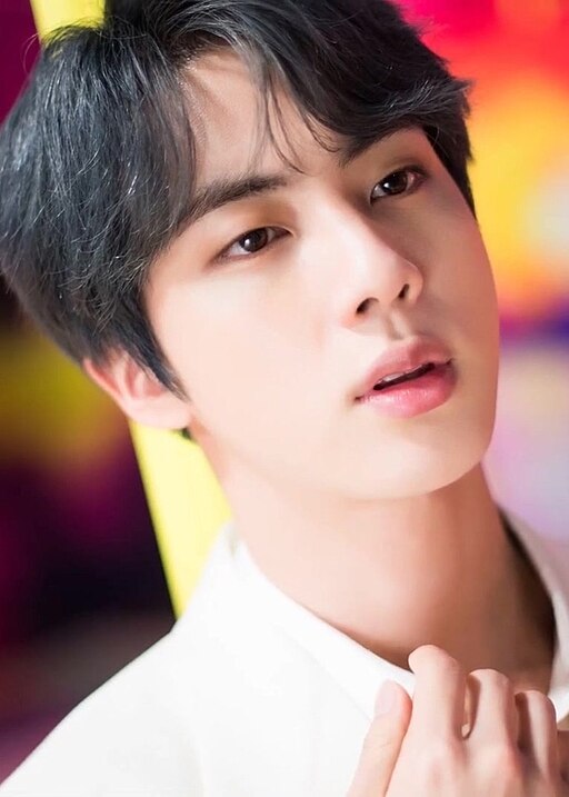 Jin of BTS during the behind-the-scenes shoot for "Boy With Luv" MV in 2019