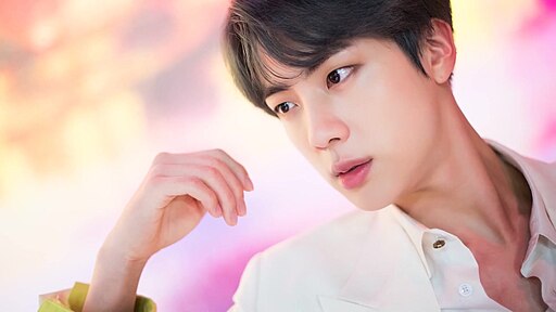 Jin of BTS behind the scenes during the “Boy With Luv” music video shoot, March 2019