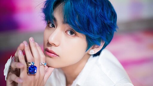 V of BTS behind the scenes of the “Boy With Luv” music video shoot in March 2019