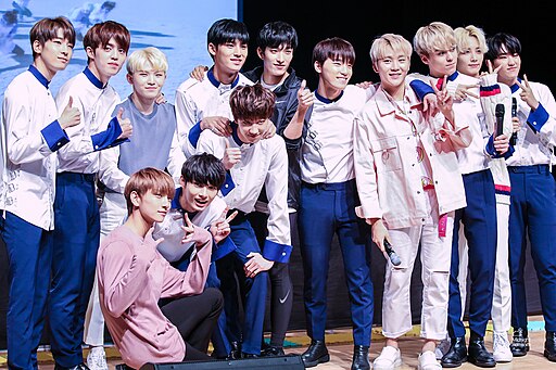 SEVENTEEN posing at a music event in 2017